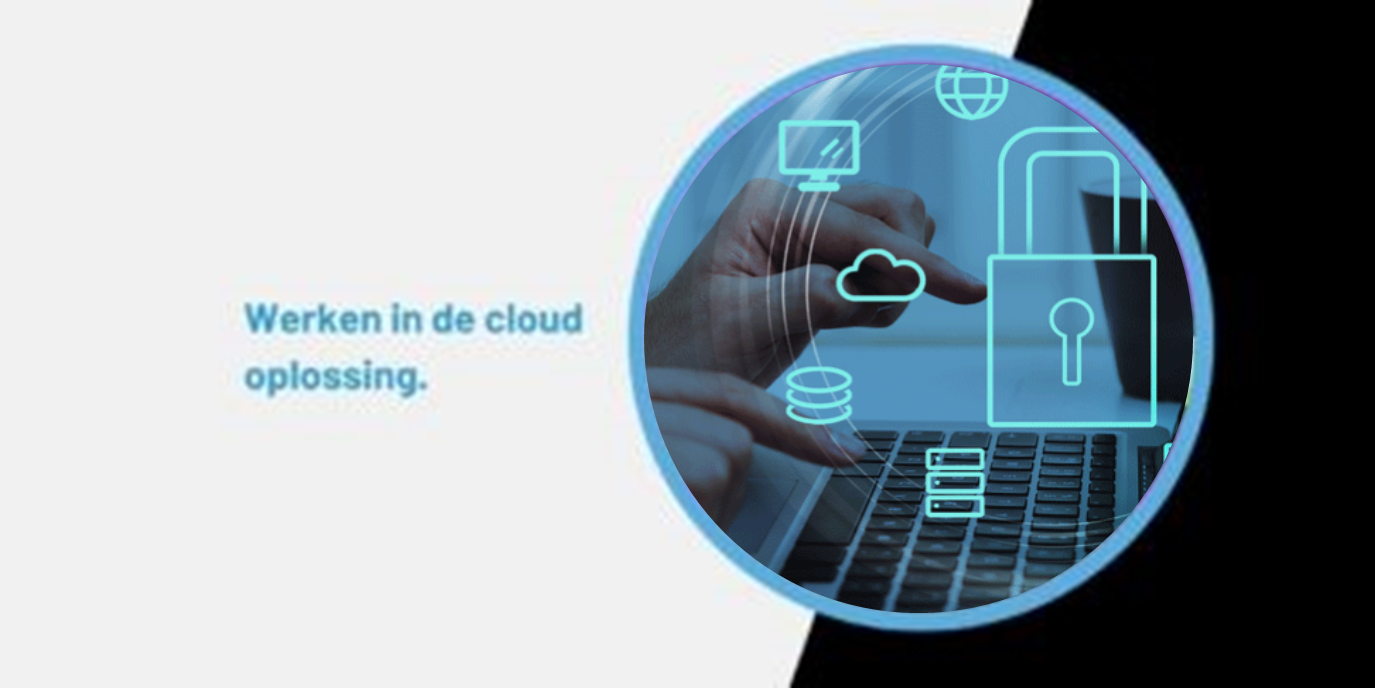 Afbeelding van een cloud met tekst daarnaast: Werken in de cloud oplossing